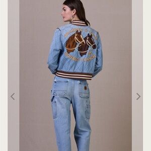 Double D Ranch Women's Light Blue Quilted Varsity Jacket